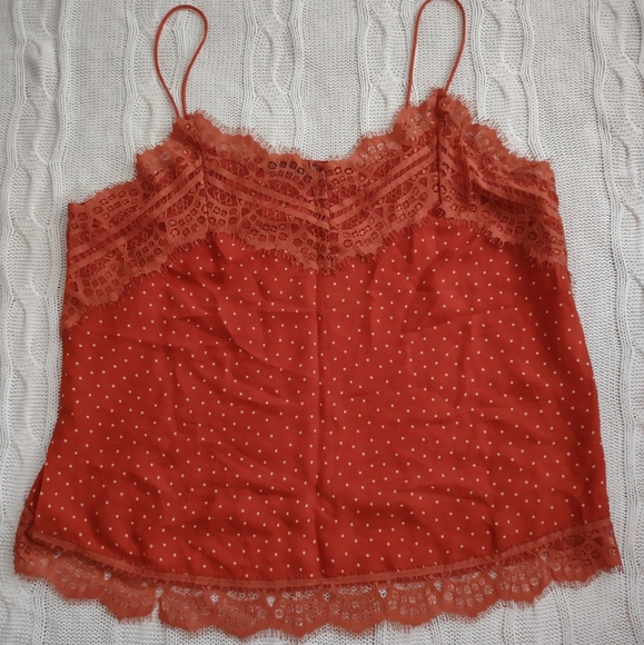 Maverick Polka-Dotted Tank Top with Lace Detail and Spaghetti Straps Sz. L - Picture 1 of 4